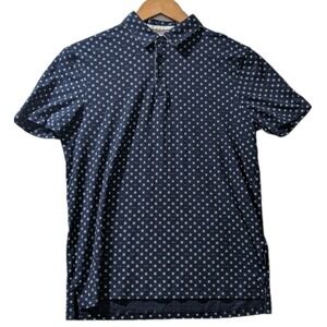 A|X Armani Exchange Allover Print Polo Shirt Navy Blue Short Sleeve Small